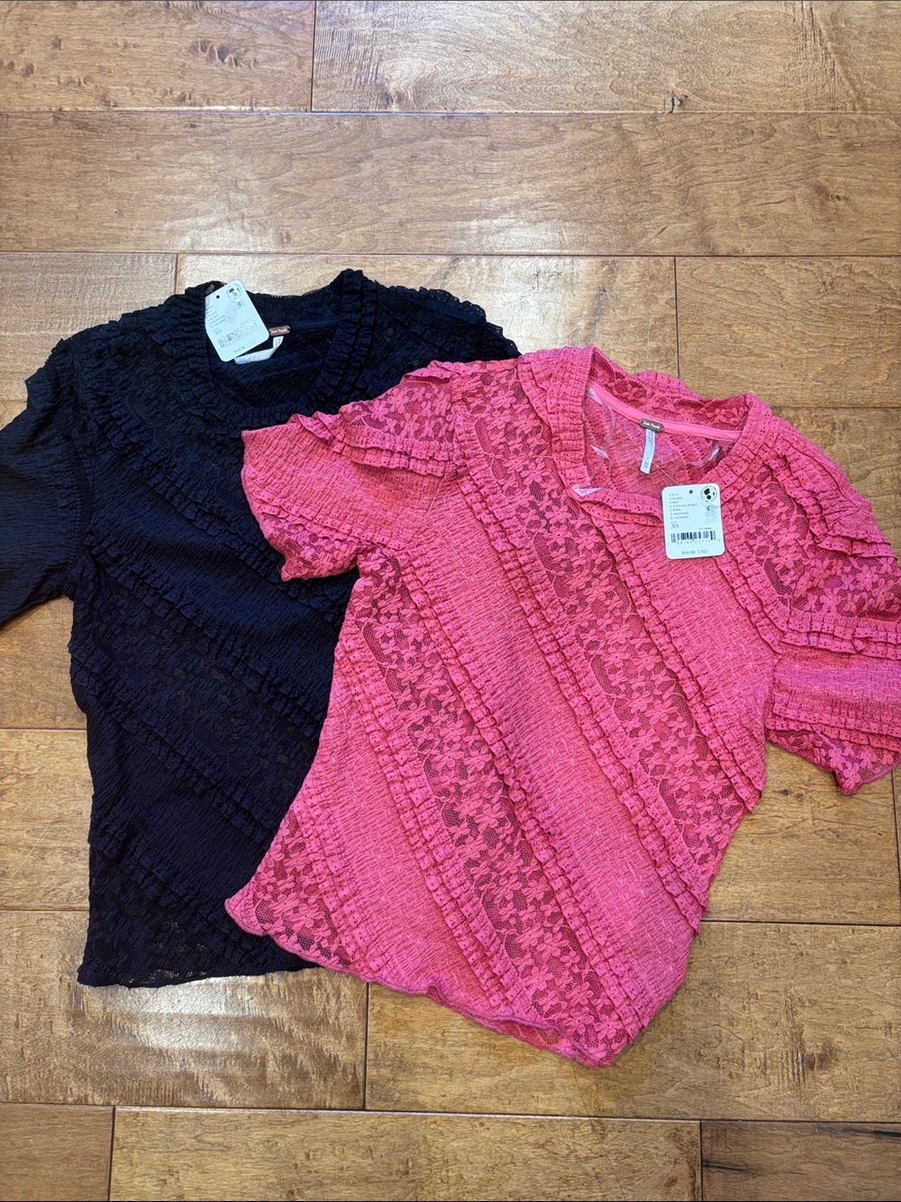 Free People Solita Lace Short Sleeve Top Black OR Vintage Rosey Pink Sz XSNWT